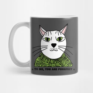 Portrait of Perfect Cat with Green Eyes and Sweater Says You Are Purrfect Mug